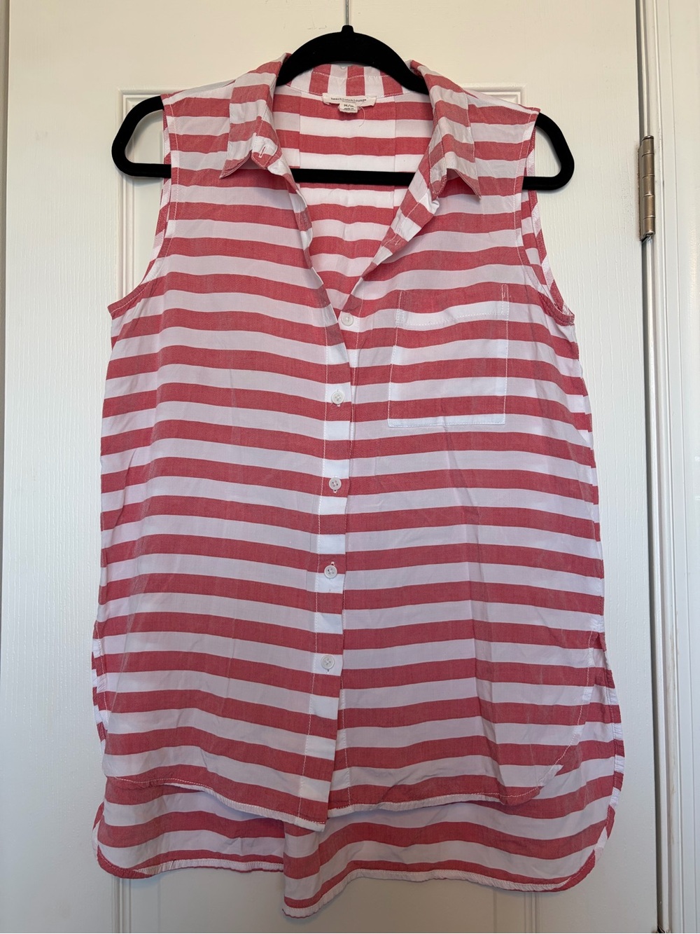 beachlunchlounge Striped Sleeveless Button Down Shirt Coral Pink White M